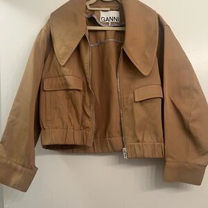 GANNI Tan Cropped Recycled Twill Jacket